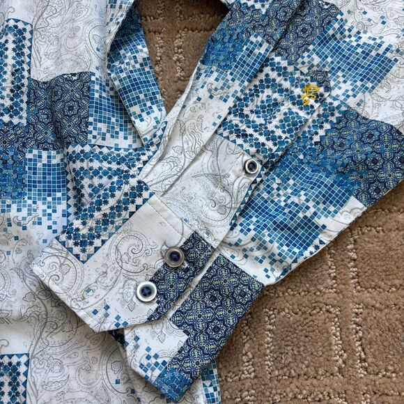 Robert Graham Player Classic Fit Button Down Shirt Mens M White Blue Flip Cuff - Picture 5 of 12